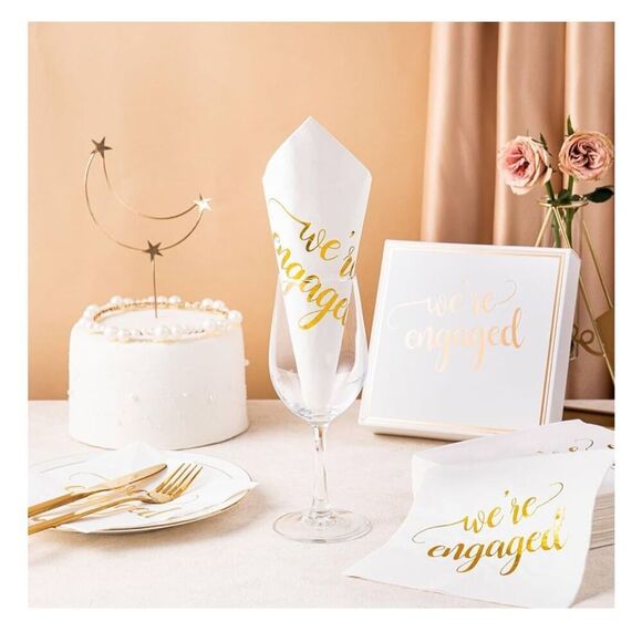 NEW 100 We're Engaged Napkins 3 Ply Paper Tableware Party Wedding - Picture 6 of 6